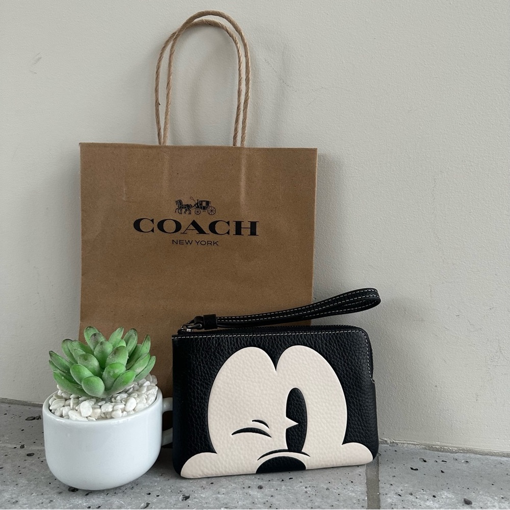 NWT Disney X Coach Corner Zip Wristlet With Wink Mickey Mouse